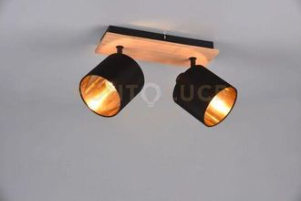 Trio Tommy barra 2 spots base legno con paralumi nero e oro l. 30CM 2 luci attacco E14