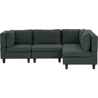Beliani Sof&aacute; Modular Moderno 4 Plazas Tapizado Tela Patas Negras Respaldo Acolchado Izquierdo Verde Oscuro Unstad