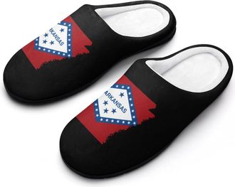 Generic Arkansas State Map Flag Cotton Slipper for Women Indoor Outdoor House Shoes Anti-Skid Slippers with Rubber Sole