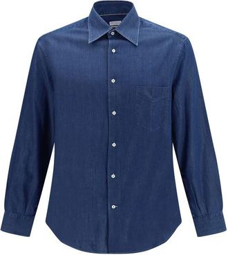 Brunello Cucinelli Blue Denim Mens Shirt