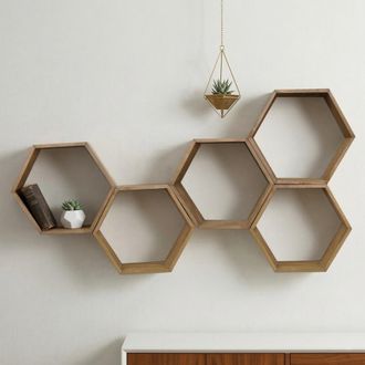 Dmora Estanter&iacute;a Montauro, 5 Estantes, Hecha A Mano, Madera De Abeto, Tono Roble, 40x10x37h Cm Marr&oacute;n Roble