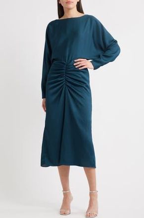 Amsale Ruched Long Sleeve Cocktail Dress in Petrol at Nordstrom Rack, Size 12