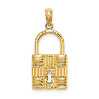 Diamond2Deal 14k Yellow Gold 3-D Padlock Key Hole Charm