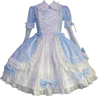 Generic Halloween Dresses for Women Plus Size, Womens Gothic Lolita Dress Cute Bow Ruffle Trim Cartoon Cosplay Costume Teens Medieval Masquerade Ball Gown Clo