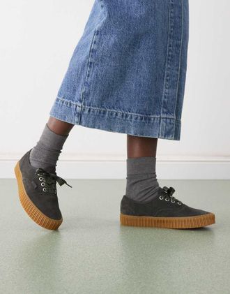 Vans Authentic - Creeper - Sneakers nere con suola in gomma e lacci stampati-Nero