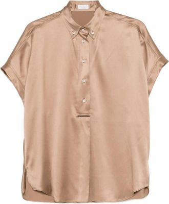 Brunello Cucinelli Buttoned Silk Top - Dames - Blouses - Beige - M - Overhemden
