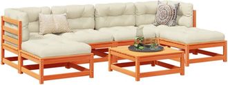 vidaXL Set De Sof&aacute;s Jard&iacute;n 7 Pzas Con Cojines Madera Pino Marr&oacute;n Cera Vidaxl