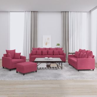 vidaXL Vidaxl - Juego De Sof&aacute;s Con Cojines 4 Piezas Terciopelo Rojo Tinto