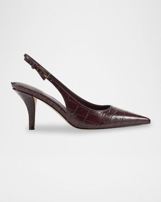 Marc Fisher Dorie Croc-Embossed Leather Slingback Pumps
