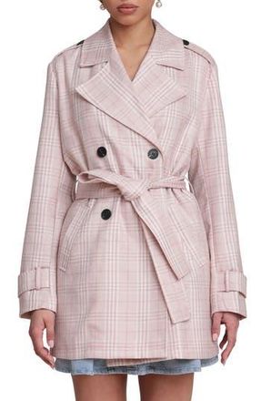 Avec Les Filles Plaid Double Breasted Trench Coat in Blush Plaid at Nordstrom Rack, Size X-Small