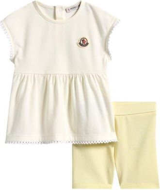 Moncler Kids Flounce Hem Knit Top & Short Leggings Set in F01-White/yellow at Nordstrom, Size 18-24M