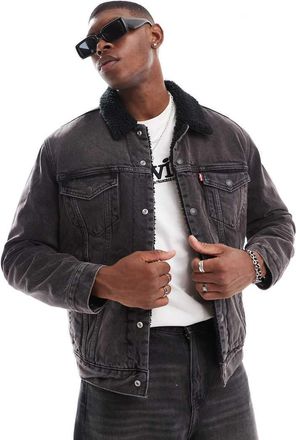 Levi's Type 3 - Giacca trucker in denim e pile borg nera-Nero