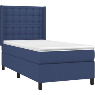 vidaXL Cama Box Spring Colch&oacute;n Y Luces Led Tela Azul 90x200 Cm Vidaxl