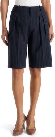 Mani&egrave;re De Voir Lorette Pinstripe Double Pleat Tailored Shorts in Navy Pinstripe at Nordstrom, Size 10