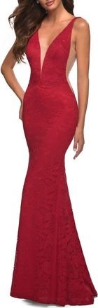La Femme Illusion Inset Lace Gown in Red at Nordstrom, Size 0