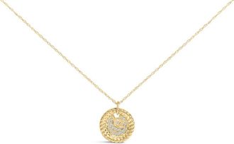 House of Brilliance 10K Yellow Gold Diamond Accent Crescent Moon Pendant Necklace