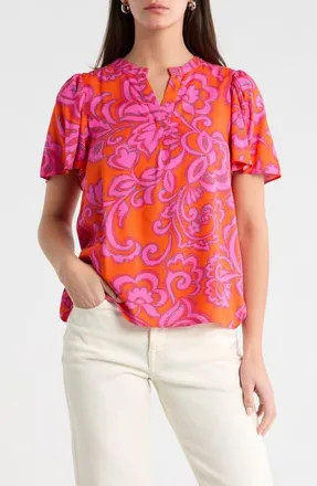 Sugarlips Marinda Floral Mivie Top in Orange-Fuchsia at Nordstrom, Size X-Small