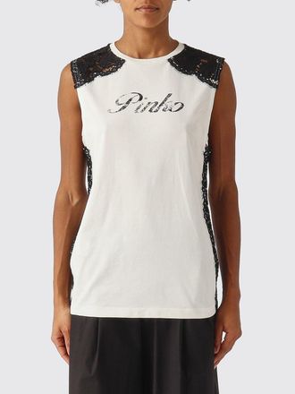 Pinko Canotta in cotone e pizzo con logo Pinko