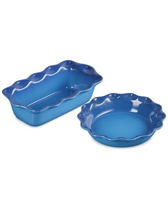 LE CREUSET 2Pc Heritage Fluted Pie Dish & Fluted Loaf Pan Set With $8 Credit