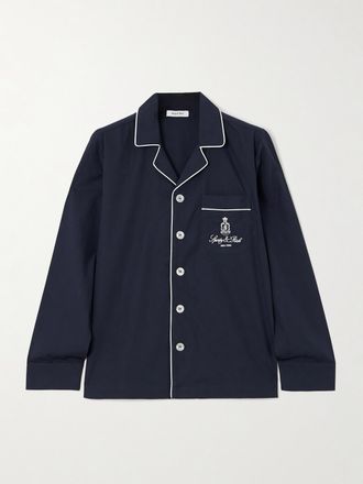 Sporty & Rich Vendome Embroidered Cotton-poplin Pajama Shirt - Blue - x small,small,medium,large,x large