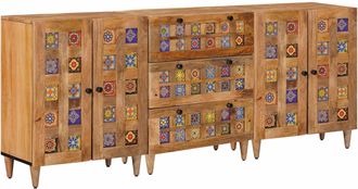 vidaXL Aparador 3 Uds. 60 X 33,5 X 75 Cm Madera De Mango Maciza Vidaxl