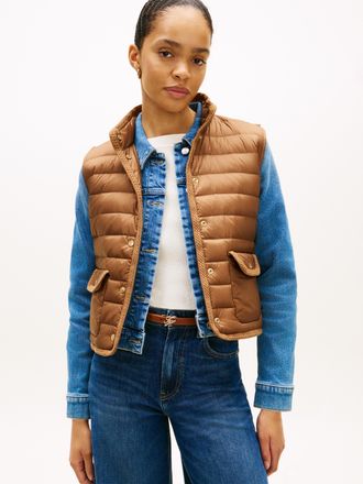 Tommy Hilfiger Steppweste TOMMY HILFIGER FEMININE LW DOWN VEST, Damen, Gr. L (42/44), hickory, Web, Obermaterial: 100% Nylon, unifarben, regular fit normal, Westen S