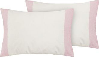 Puro Lino Pair of pillowcases with shuttlecocks in natural linen blend with pearl pink edges