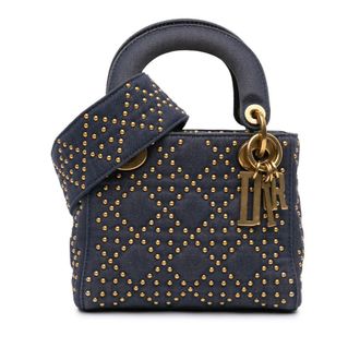 Dior Pre-owned Dior Mini Denim Cannage Studded Supple Lady Dior 01-BO-1117
