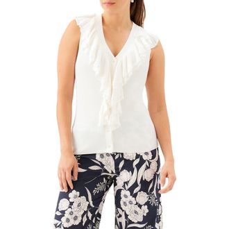 Karen Kane Ruffle Detail Rib Sleeveless Sweater in Off White at Nordstrom, Size X-Small
