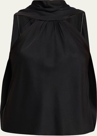 SIMKHAI Bella Sleeveless Satin Cape Top