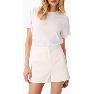 Cami NYC Mattea Faux Pearl Trim Pima Cotton T-Shirt in White at Nordstrom, Size Xx-Small