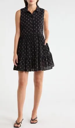 Melrose and Market Tiered Sleeveless Shirt Dress in Black- Ivory at Nordstrom Rack, Size Xx-Large