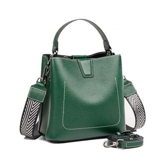 Generic Genuine Leather Bucket Crossbody Bag for Women Large Satchel Handbag Fashion Bucket Shoulder Bag Ladies Purses (Green)
