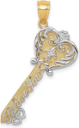 Diamond2Deal 14k Yellow Gold White Rhodium Polished I LOVE YOU Filigree Heart Key Charm