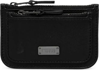 HUGO BOSS Portafoglio bi-fold in pelle con zip - Nero