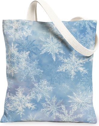 Generic Winter Snowflake Canvas Tote Bags, Cold Pattern Reusable Shopping Bags, Lightweight Washable Shoulder Strap Canvas for Trav, Blue, 13x15 Inch