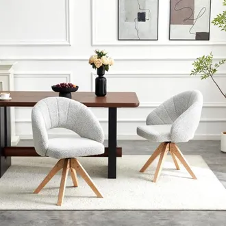 OEM Set Di Due Poltrone Girevoli Di Lusso, Leggere E Dallo Stile Retr&ograve;. Tessuto In Velluto Testurizzato Grigio Chiaro Con Gambe In Legno Massello, Funzion