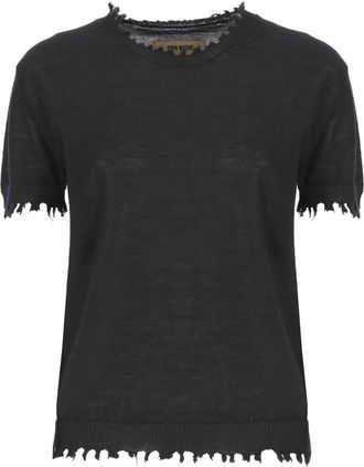 Uma Wang UMA Wang, Tops, Dames, Zwart, L, Kasjmier, Zwarte Kasjmier Trui Ronde Hals Korte Mouwen