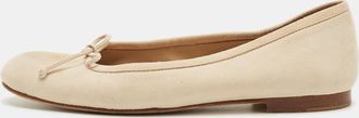 Manolo Blahnik Beige Suede Veralli Bow Detailed Ballet Flats