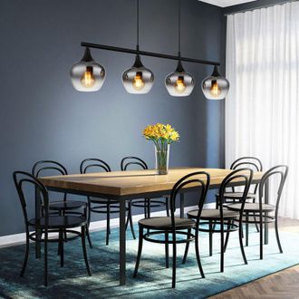 Globo Lighting Lampada da sala da pranzo Luce a sospensione Luce a soffitto Lampada da cucina, vetro metallico nero fum&eacute;, 4x led 7W 630Lm bianco caldo, h 120 cm