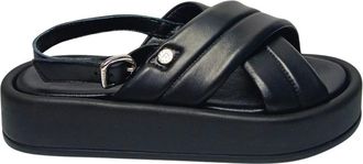 Pollini Platte Sandalen - Dames - Sandalen - Zwart - 36 EU - Leer - Schoenen