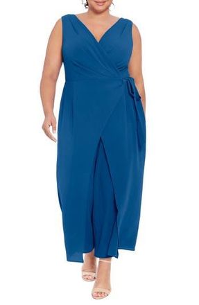 London Times Sleeveless Faux Wrap Jumpsuit in Blue Opal at Nordstrom Rack, Size 18W