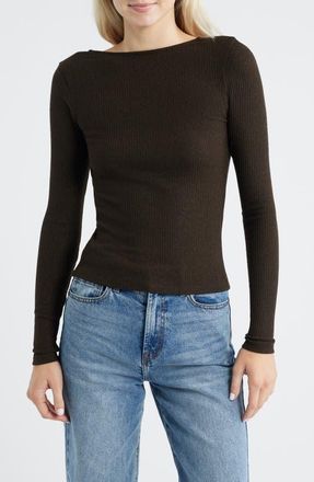 Madewell Sparkle Scoop Back Long Sleeve Top in Lurex Molasses at Nordstrom, Size Xx-Large