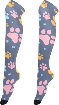 Generic above the Knee Socks Cute Thigh High Stockings Women Cute Paw Prints Navy Colorful Thigh High Tights, Cute Paw Prints Navy, M