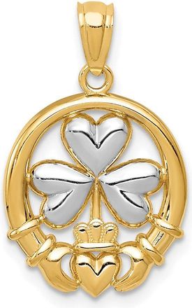 Diamond2Deal 14k Yellow Gold Rhodium-plated Shamrock and Claddagh Pendant