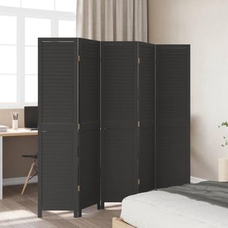 Berkfield Home Room Divider&not;5 Panels Black Solid Wood Paulownia