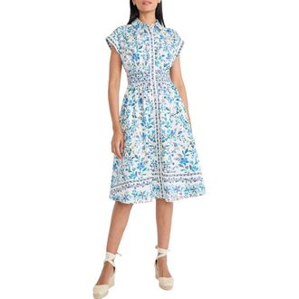 Maggy London Cap Sleeve Shirtdress in Cream/Blue at Nordstrom, Size 16
