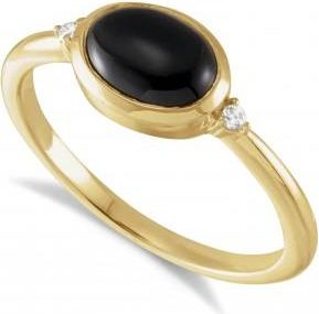 Allurez Oval Natural Cabochon Onyx & Diamond Ring 14K Yellow Gold (1.02ct)