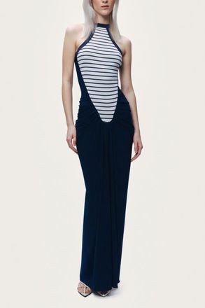Nocturne Stripe Draped Halter Neck Maxi Dress in Multi-Colored at Nordstrom, Size X-Large Eu