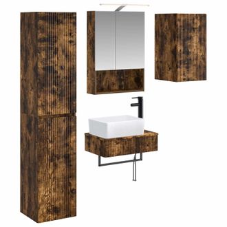 vidaXL Juego De Muebles De Ba&ntilde;o 5 Pcs Roble Ahumado Vidaxl